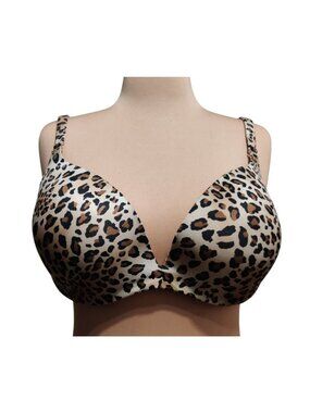 Cacique 44C Bra Leopard Print Smooth Boost Plunge Plus Size Animal Print Neutral
